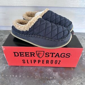 Deer Stags Lil Alma Slipperooz Navy Blue Quilted Slippers Boys 3M Women's 5M New